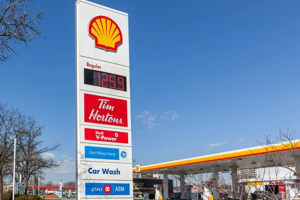 Toronto Canadá Febrero 2018 Señal Gasolinera Shell Shell Canada Limited — Foto de Stock