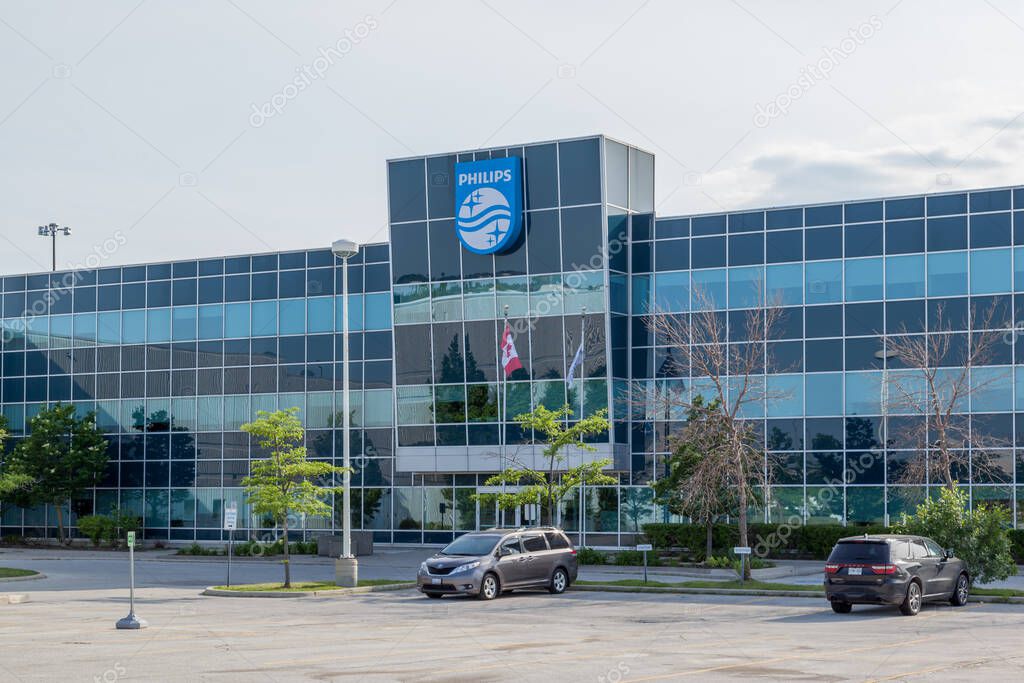 Markham, Ontario, Canada - June 16, 2018: Philips building in Markham, Ontario, Canada. Philips is a Dutch multinational technology company in Amsterdam in the area of healthcare.