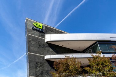 Santa Clara, Kaliforniya, ABD - 29 Mart 2018 Nvidia 'nın Silikon Vadisi' ndeki karargahında imzası. Nvidia Şirketi bir Amerikan teknoloji şirketidir.. 
