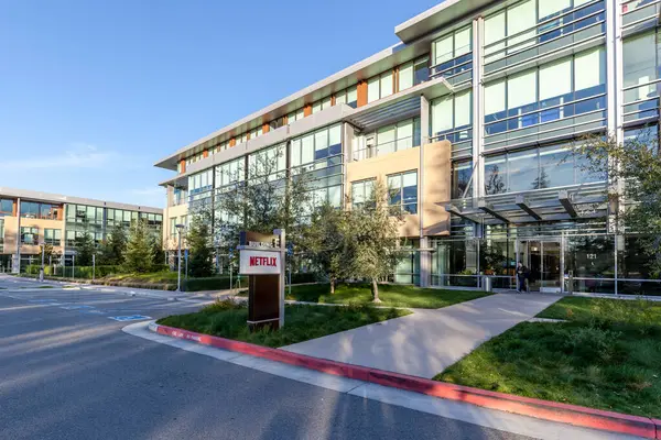 stock image Los Gatos, California, USA - March 29, 2018: Exterior view of Netflix headquarters in Los Gatos, CA. Netflix is an American entertainment company. 