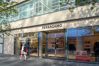 Ferragamo store on Bloor st in Toronto, ON, Canada - October 3, 2023. Ferragamo is an Italian luxury goods company. clipart