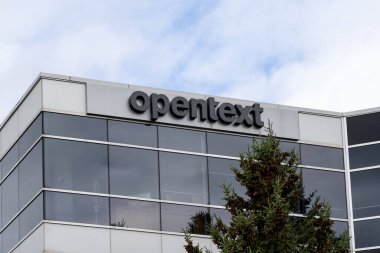 Waterloo, Ontario, Kanada 'daki OpenText genel merkezi, 28 Ekim 2023. OpenText Corporation, Kanada 'da kuruluş bilgi yönetimi yazılımı geliştiren ve satan bir şirkettir..