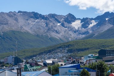 City view of Ushuaia in Tierra del Fuego province, Argentina - January 28, 2023. Ushuaia is a resort town in Argentina, nicknamed the End of the World. clipart