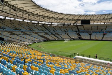 Rio de Janeiro, Brezilya - 12 Ocak 2023: Rio de Janeiro, Brezilya 'daki Maracana Stadyumu' nun iç manzarası. Maracana Stadyumu (Estdio Jornalista Mrio Filho) bir futbol stadyumudur..