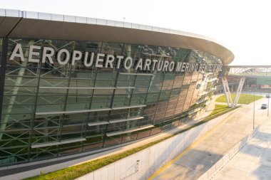 Arturo Merino Bentez International Airport in Pudahuel, Santiago, Chile - February 12, 2023. Arturo Merino Benitez Airport is Chile's largest aviation facility and busiest international airport. clipart
