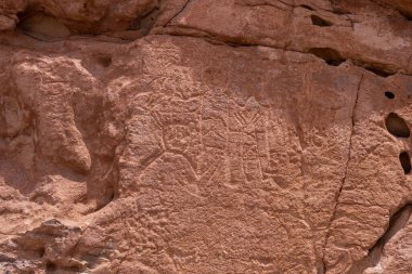 Yerbas Buenas Petroglyphs, San Pedro de Atacama, Şili - 18 Şubat 2023. Kuzey Şili Atacama Çölü 'ndeki Yerbas Buenas Inca petroglyph bölgesi..