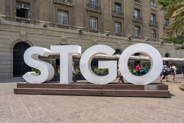 Stgo Sign Stands Santiago Seen Plaza Armas Santiago Chile February — Stock Photo, Image
