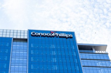 Houston, Teksas, ABD - 2 Mart 2022: ConocoPhillips Houston 'daki Dünya Merkezi' nde imza attı. ConocoPhillips Şirketi çok uluslu bir Amerikan şirketidir..