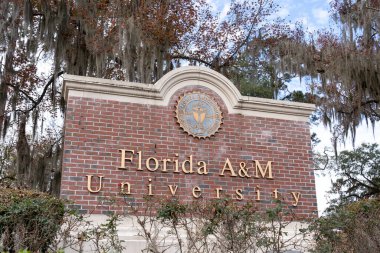 Tallahassee, FL, ABD - 11 Şubat 2022: Tallahassee, FL, ABD 'deki Florida Tarım ve Mekanik Üniversitesi tabelası. Florida AM Üniversitesi tarihsel olarak siyahi bir devlet üniversitesidir..