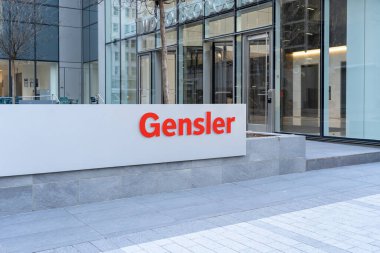 Houston, Teksas, ABD - 27 Şubat 2022: Genslers imzası Houston, Teksas, ABD 'deki ofisinin dışında. Gensler küresel bir tasarım ve mimarlık firması..