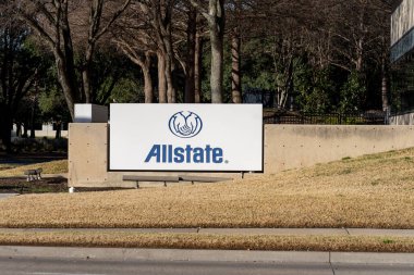 Irving, Teksas, ABD - 20 Mart 2022: Irving, Teksas 'taki Allstate Bölgesel Operasyon Merkezi tabelası. Allstate Şirketi bir Amerikan sigorta şirketidir..