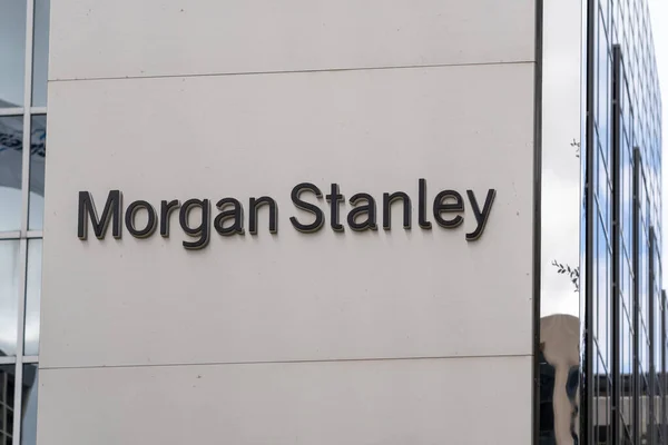 stock image Houston, Texas, USA - February 15, 2022: Closeup of Morgan Stanlys sign in Houston, Texas, USA. Morgan Stanley is an American multinational investment bank and financial services company.