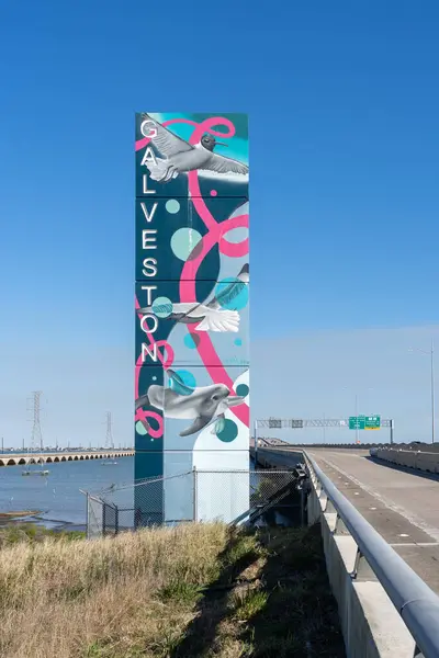 Galveston Texas Usa March 2022 Galveston Welcome Sign Gulf Freeway — Stock Photo, Image