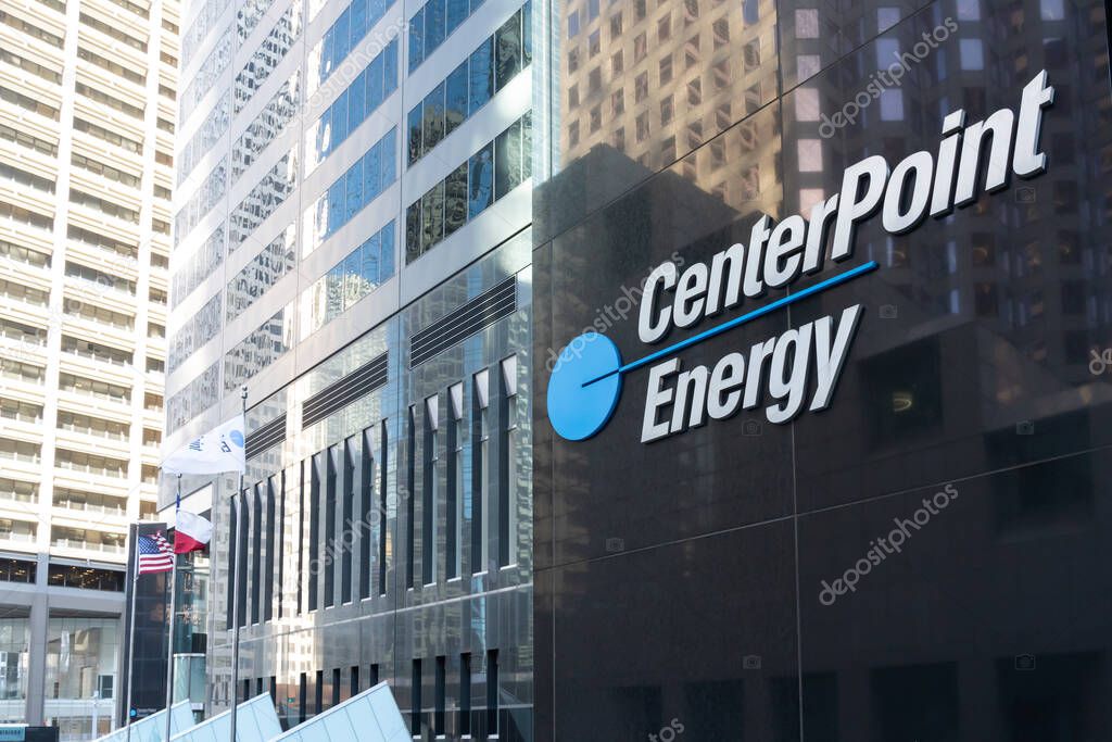 Houston, Texas, USA - February 27, 2022: CenterPoint Energy sign at its headquarters in Houston, Texas, USA. CenterPoint Energy, Inc. is an American energy delivery company.