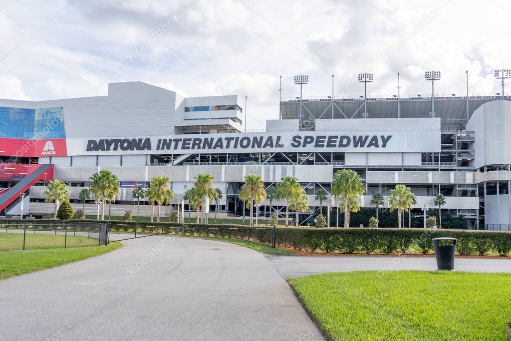 Daytona Beach, FL, USA - January 13, 2022: Daytona International Speedway in Daytona Beach, FL, USA. Daytona International Speedway is a race track.