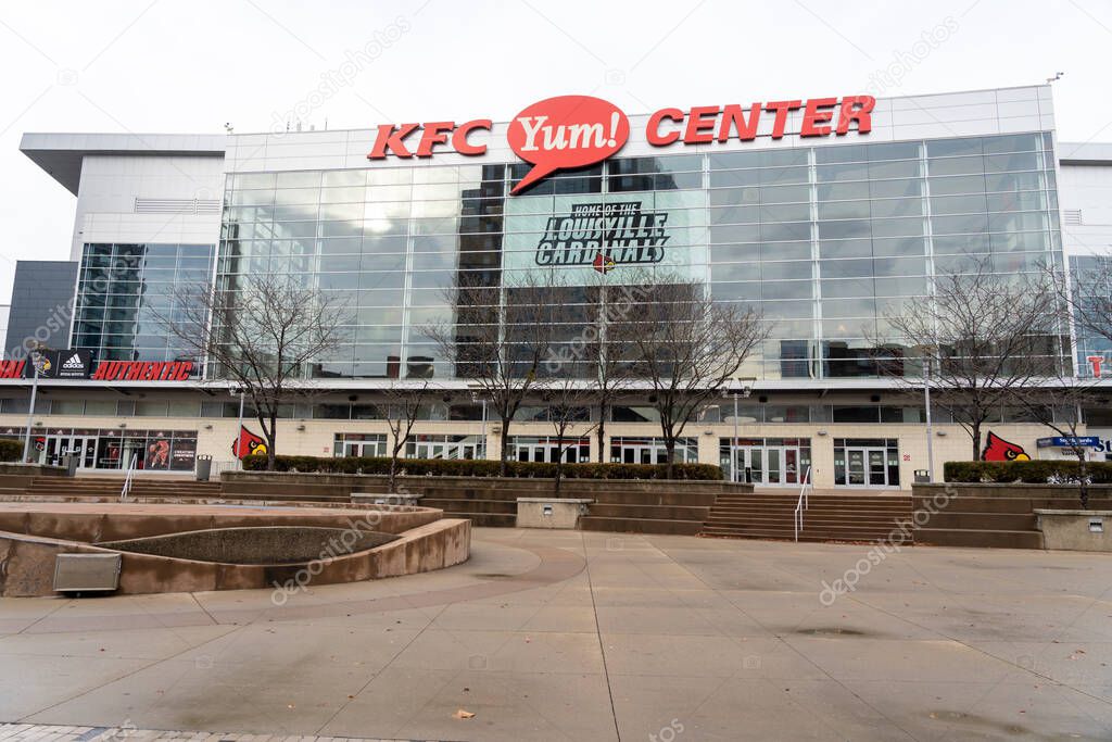 Louisville, KY, USA - December 28, 2021: KFC Yum! Center in Louisville, KY, USA. KFC Yum! Center is an indoor arena hosting concerts, University of Louisville men's and women's basketball.
