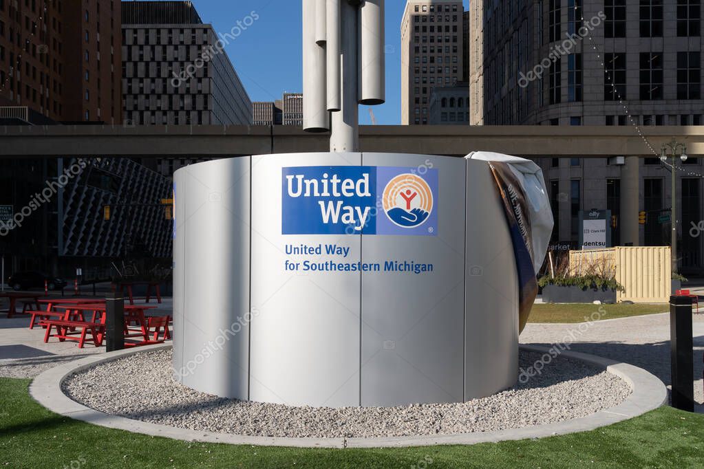 Detroit, Michigan, USA - December 26, 2021: A sign for United Way for Southeastern Michigan in Detroit, Michigan, USA. United Way is a Non-profit organization.