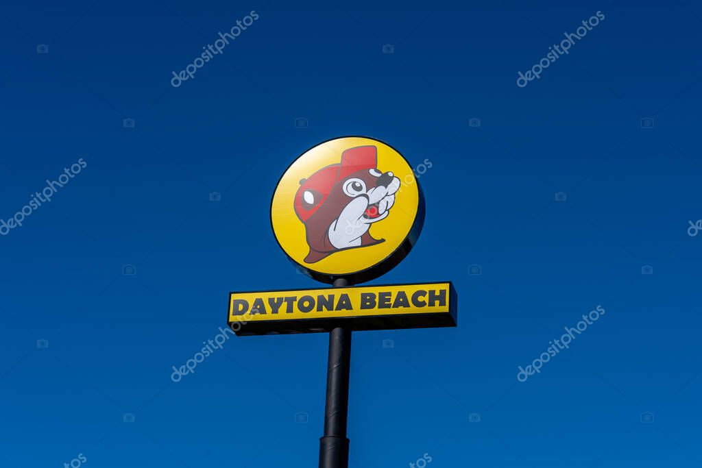 Houston, Texas, USA - February 14, 2022: Closeup of Buc-ee's sign on the building with blue sky in background. Buc-ee's is a chain of travel centers.