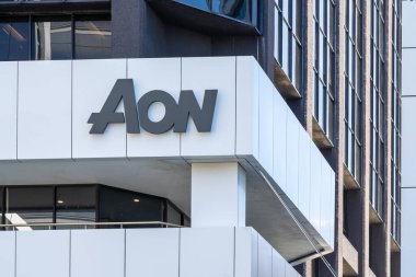 Auckland, Yeni Zelanda - 1 Şubat 2024: Auckland, Yeni Zelanda 'daki Aon ofisi. Aon plc, İngiliz-Amerikan profesyonel hizmet ve yönetim danışmanlık şirketidir..