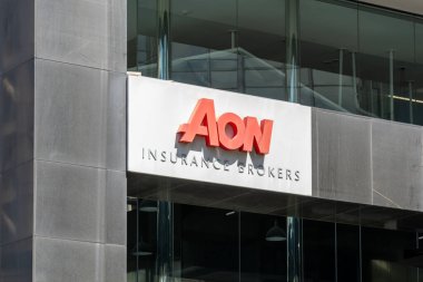 Wellington, Yeni Zelanda - 11 Şubat 2024: Aon Sigorta Komisyoncuları, Wellington, Yeni Zelanda ofisindeki binanın logosunu imzaladı.