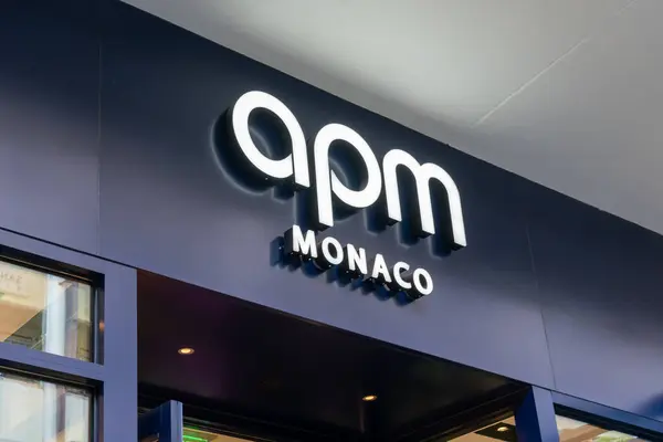 stock image Honolulu, HI, USA - January 14, 2024: APM Monaco logo sign at their store in a shopping mall in Waikiki, Hawaii. APM Monaco is a fashion jewelry company.