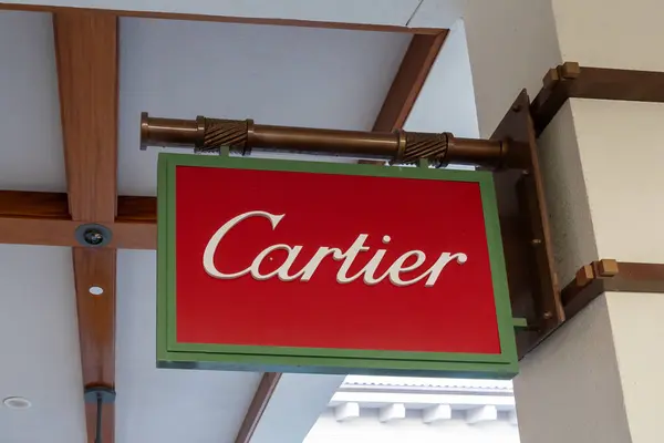 Honolulu Usa January 2024 Cartier Hanging Sign Store Shopping Mall — Stock Photo, Image