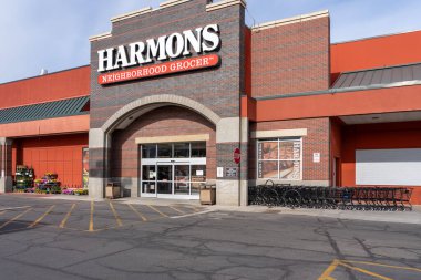 Harmons Grocery store in Salt Lake City, Utah, United States - May 12, 2023. Harmons Grocery Company, doing business as Harmons Neighborhood Grocer, is an upscale supermarket chain.