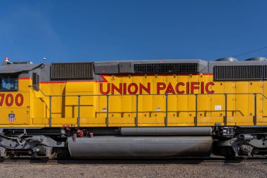 Union Pacific Bailey Yard, 8 Mayıs 2023 'te Kuzey Platte, NE, ABD' deki Golden Spike Tower 'dan izlendi. Union Pacific Bailey Yard, Kuzey Platte 'de dünyanın en büyük demiryolu sınıflandırma alanıdır.