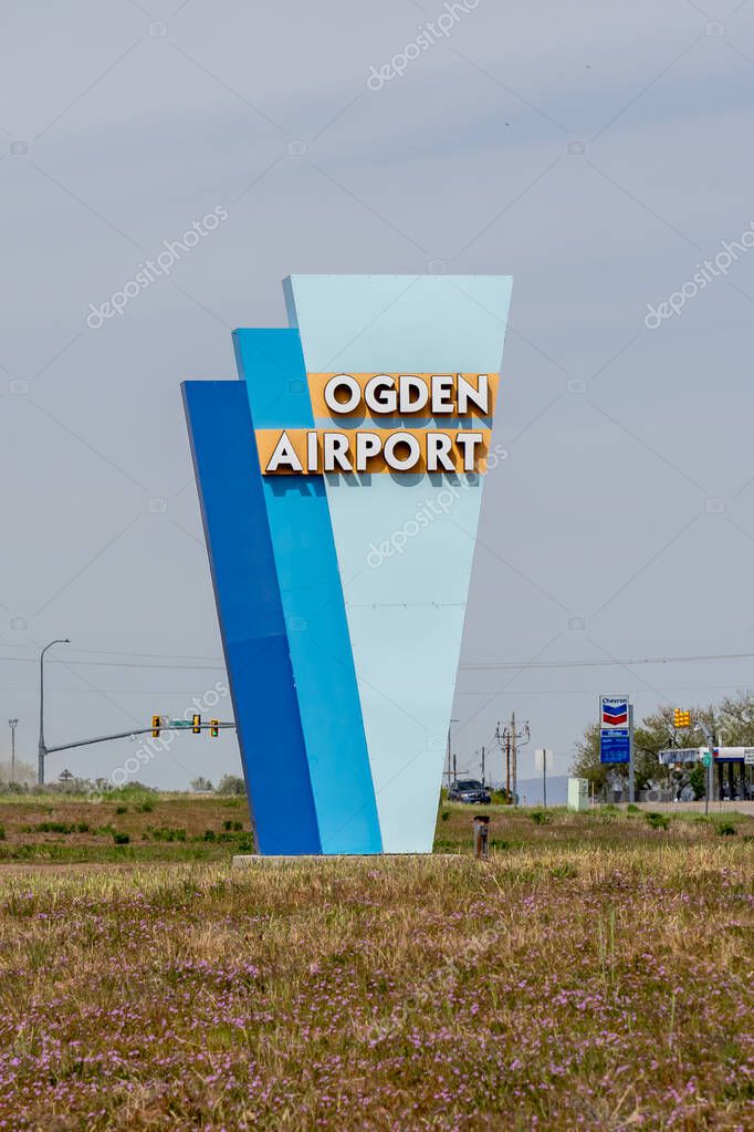 Ogden Airport sign is seen four miles southwest of Ogden, in Weber County, Utah. Ogden-Hinckley Airport is a public airport.