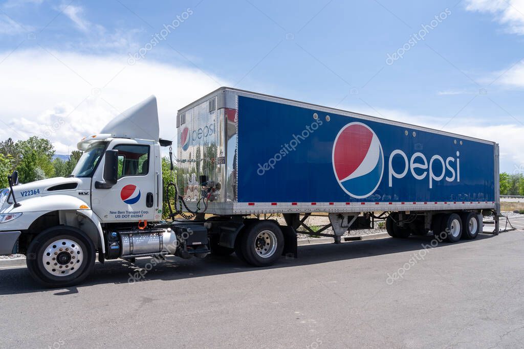 A truck trailer with Pepsi logo is seen in Colorado, United States, on May 19, 2023. Pepsi is a carbonated soft drink manufactured by PepsiCo.