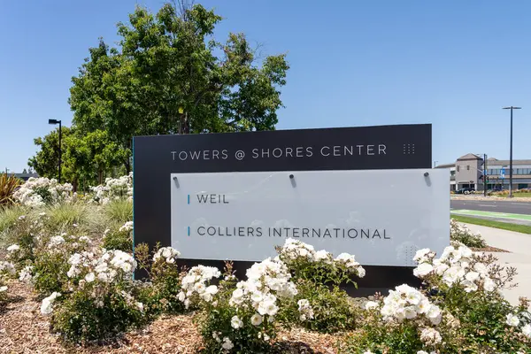 stock image A directory sign with company name weil and Colliers International at Towers at Shores Center in Redwood City, CA, USA - June 8, 2023.