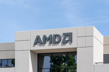 Santa Clara, Kaliforniya 'daki AMD karargahı - 10 Haziran 2023. Gelişmiş Mikro Cihazlar (AMD), ABD 'li yarı iletken şirkettir..