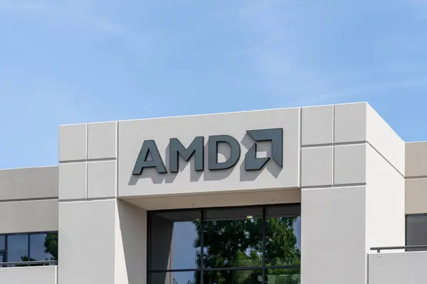 stock image AMD headquarters in Santa Clara, California, USA - June 10, 2023. Advanced Micro Devices (AMD) is an American multinational semiconductor company.