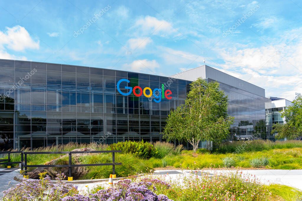 Close up of the Google logo sign on the building in Mountain View, California, USA - June 7, 2023. Google LLC is an American multinational technology company.