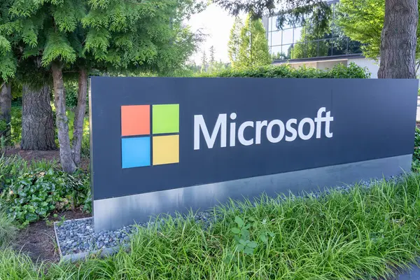 stock image Redmond, WA, USA - June 15, 2023: Microsoft ground sign at its headquarters in Redmond, Washington, USA. Microsoft Corporation is an American multinational technology corporation.