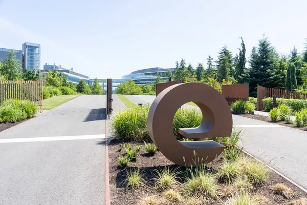 stock image Seattle, Washington, USA - June 15, 2023: Expedia Group headquarters in Seattle. Expedia Group, Inc. is an American company that owns and operates travel fare aggregators and travel metasearch engines