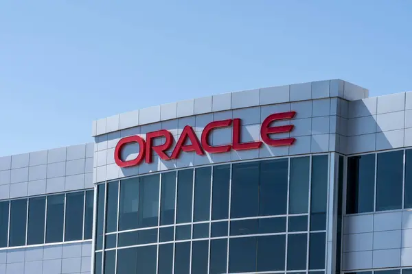 stock image Oracle office in Lehi City, Utah, USA, June 25, 2023. Oracle Corporation is an American multinational computer technology company.