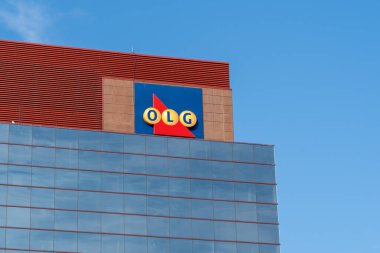 OLG, Ontario Loto ve Kumar Şirketi, Sault Ste 'deki genel merkez binasının logosu. Marie, ON, Kanada, 23 Temmuz 2023. OLG, Ontario hükümetine ait bir Crown şirketidir..
