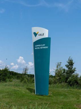 Ground signage for Vale Copper Cliff Nickel Refinery is seen in Greater Sudbury, Ontario, Canada, on July 23, 2023 clipart