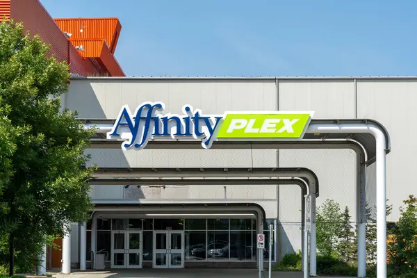 stock image Affinity Plex Indoor Soccer Centre in REAL District, Regina, Saskatchewan, Canada, on July 17, 2023.