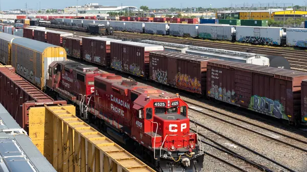 stock image Symington Yard in Winnipeg, Manitoba, Canada, on July 20, 2023. Symington Yard is the largest rail classification yard of the Canadian National Railway