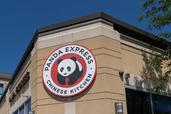 stock image Panda Express logo on the building. Salt Lake City, Utah, USA, June 24, 2023. Panda Express is an American fast food restaurant chain that specializes in American Chinese cuisine