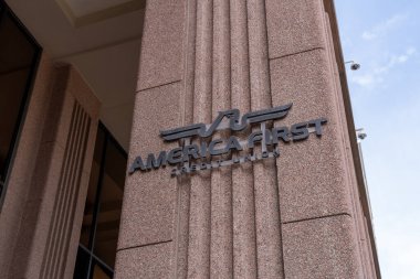 Salt Lake City, Utah, USA - May 12, 2023: America First Credit Union sign on the building in downtown Salt Lake City, Utah, USA. America First Credit Union is an American federally chartered credit  clipart