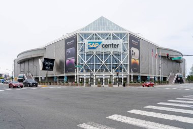 San Jose, California, ABD - 10 Haziran 2023: San Jose, California, ABD SAP Merkezi. SAP Merkezi kapalı bir arena..