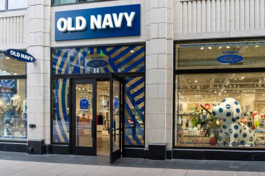 San Francisco, California, USA - June 6, 2023: Close up of Old Navy store sign on the building at their headquarters on Folsom St in San Francisco, USA. clipart