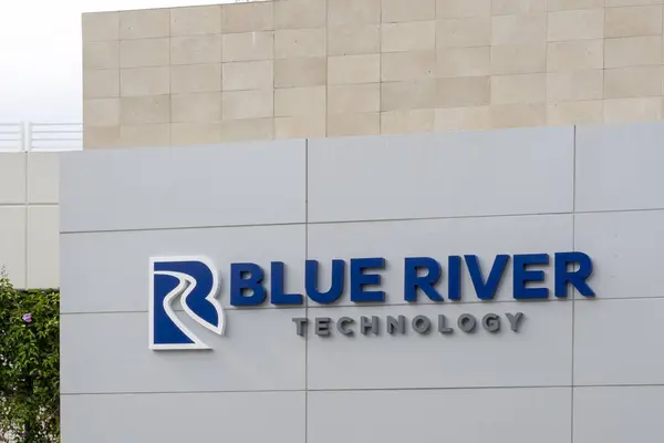 stock image Blue River Technology logo and sign on the company's office building in Santa Clara, California, USA - June 10, 2023. Blue River Technology is an agriculture equipment company.