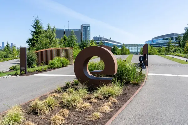 stock image Seattle, Washington, USA - June 15, 2023: Expedia Group headquarters in Seattle. Expedia Group, Inc. is an American company that owns and operates travel fare aggregators and travel metasearch engines 