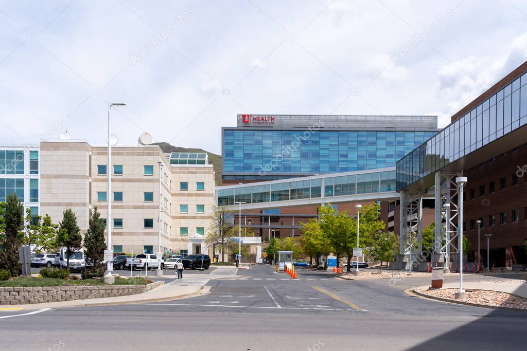 Salt Lake City, Utah, USA - May 12, 2023: University of Utah Hospital in Salt Lake City, Utah, USA. The University of Utah Hospital is a research and teaching hospital.