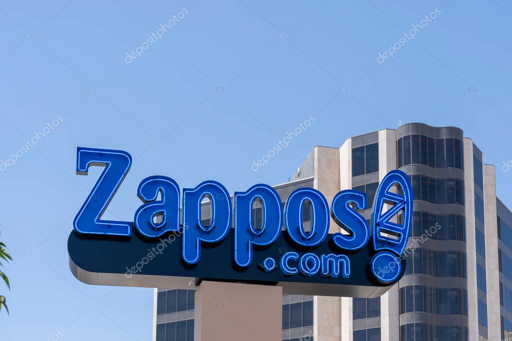 Zappos.com sign at companys headquarters in Las Vegas, Nevada, United States - May 30, 2023. Zappos.com is an American online shoe and clothing retailer, an Amazon subsidiary