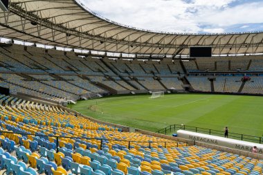 Rio de Janeiro, Brezilya - 12 Ocak 2023: Rio de Janeiro, Brezilya 'daki Maracana Stadyumu' nun iç manzarası. Maracana Stadyumu, Estdio Jornalista Mrio Filho 'nun futbol stadyumudur..